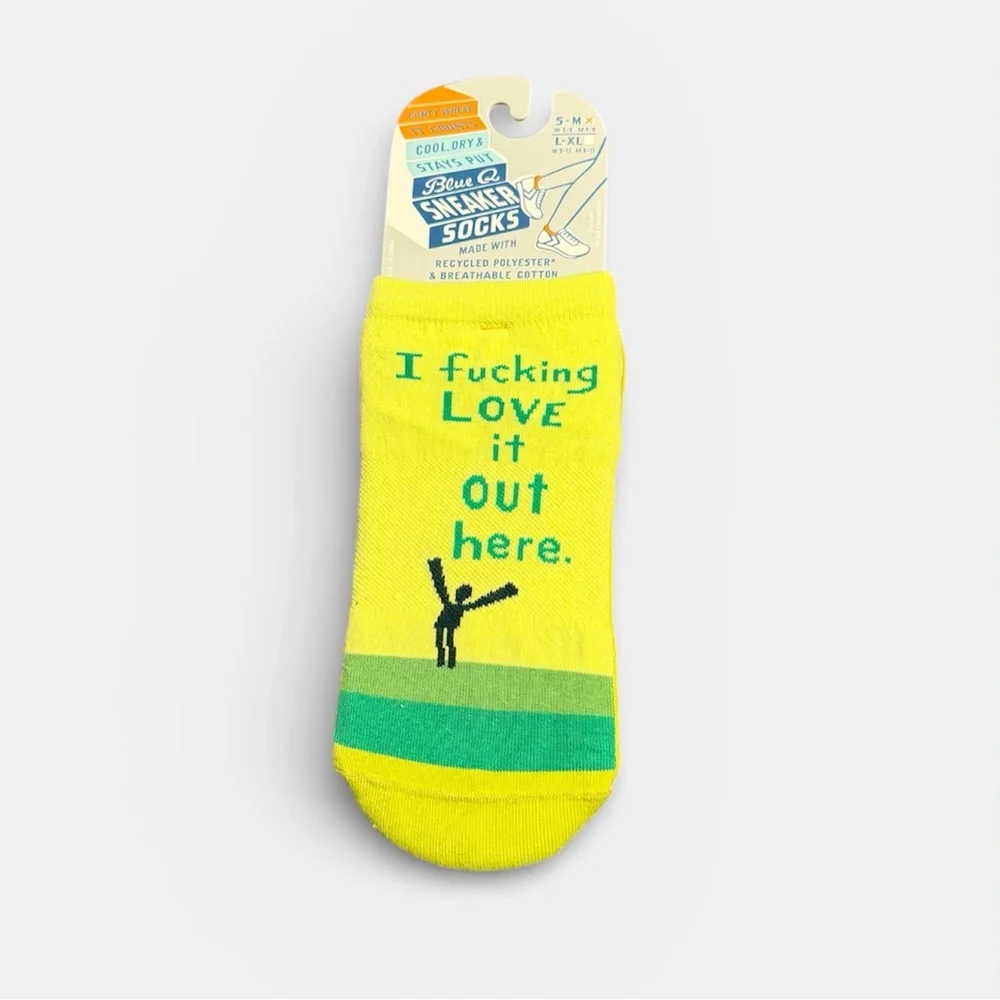 Blue Q Vibrant Yellow I F**king Love It Put Here Sneaker Socks - Picture 2 of 5